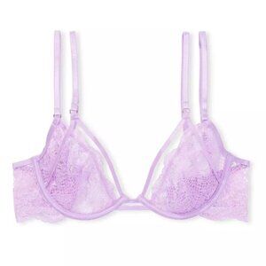 New! Victoria’s Secret Lilac Fishnet Lace Unlined Low Cut Demi Bra 10344